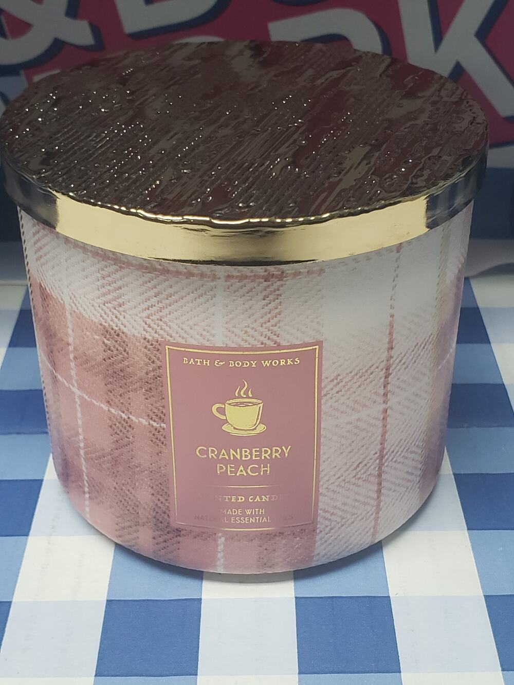 BBW Cranberry Peach Large 3 Wick Candle Home Fragrance Decor